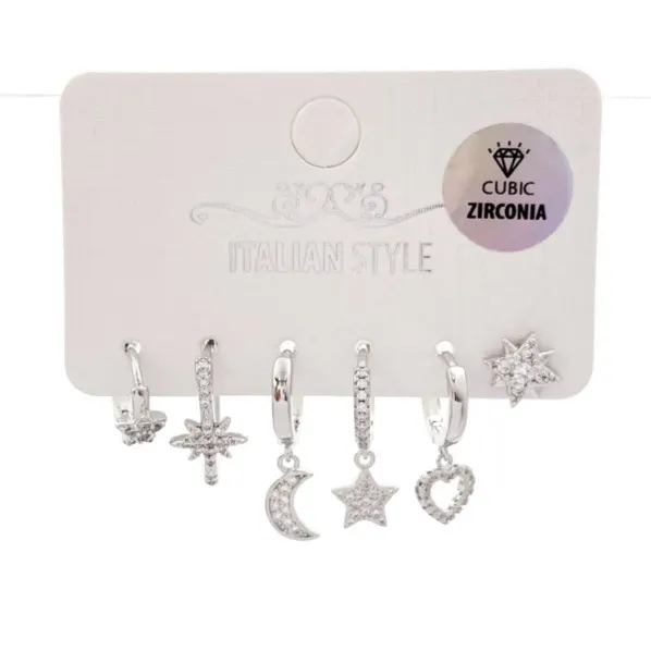 Stella Luna -Set 6Pz Orecchini con Cubic Zirconia - OPM-109-146 (Argento)