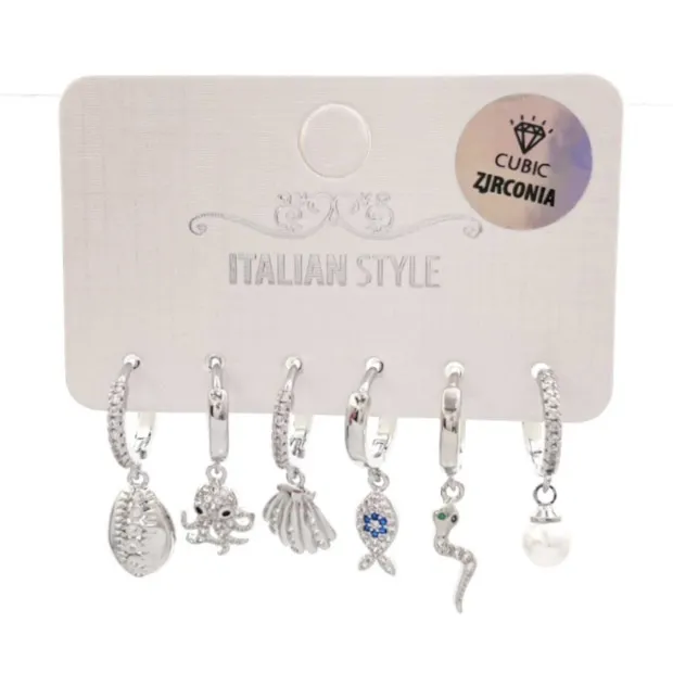 Mare--Set 6Pz Orecchini con Cubic Zirconia - OPM-109-149 (Argento)