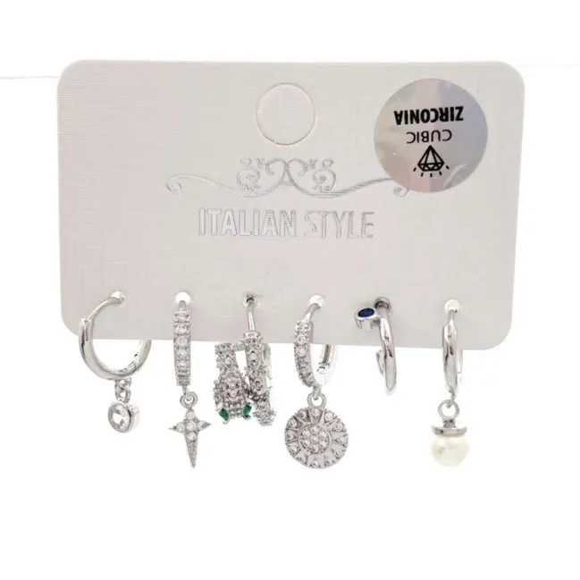 Serpente-Set 6pz Orecchini con Zirconia - OPM-109-152