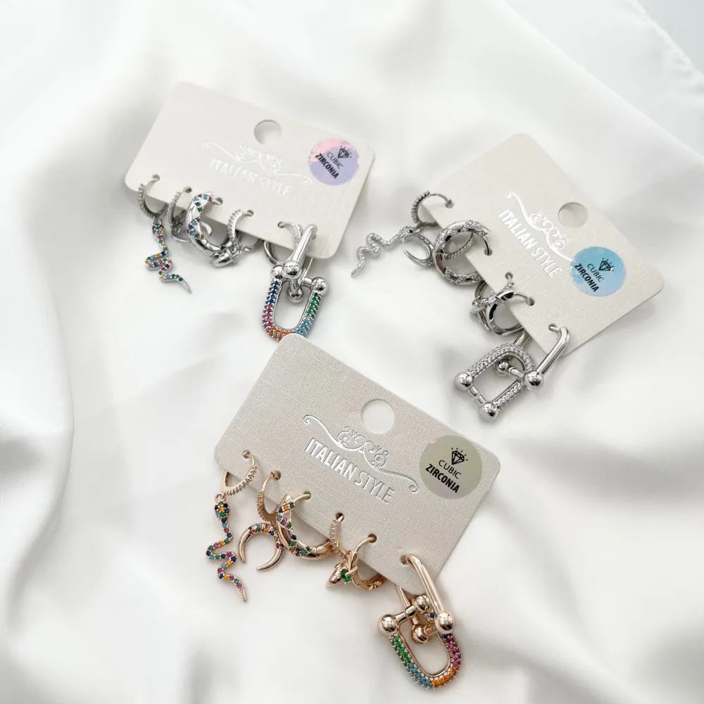 Set Orecchini 6 Pz con Zirconia - OPM-109-50 (Argento)