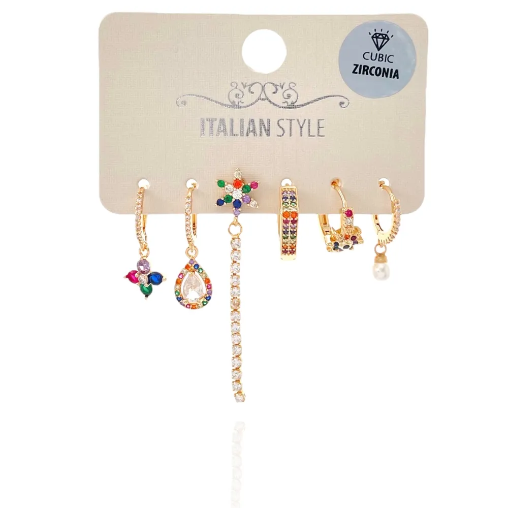 Fiore-Set 6Pz Orecchini con Zirconia - OPM-109-L26