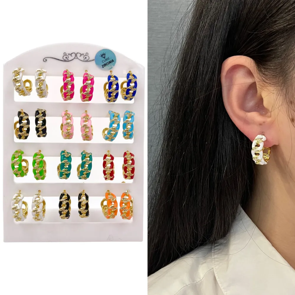 Cerchio Catena Colorato-12 Paia Orecchini con Zirconia - OPM-426-51