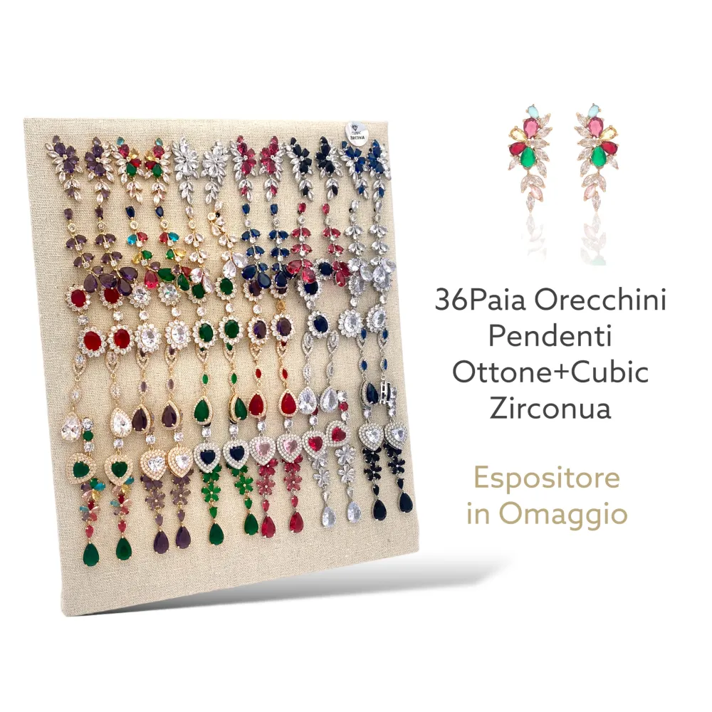 [OPM-506-244] Mix Modelli Colorato-36Paia Orecchini Pendenti con Zirconia - OPM-506-244