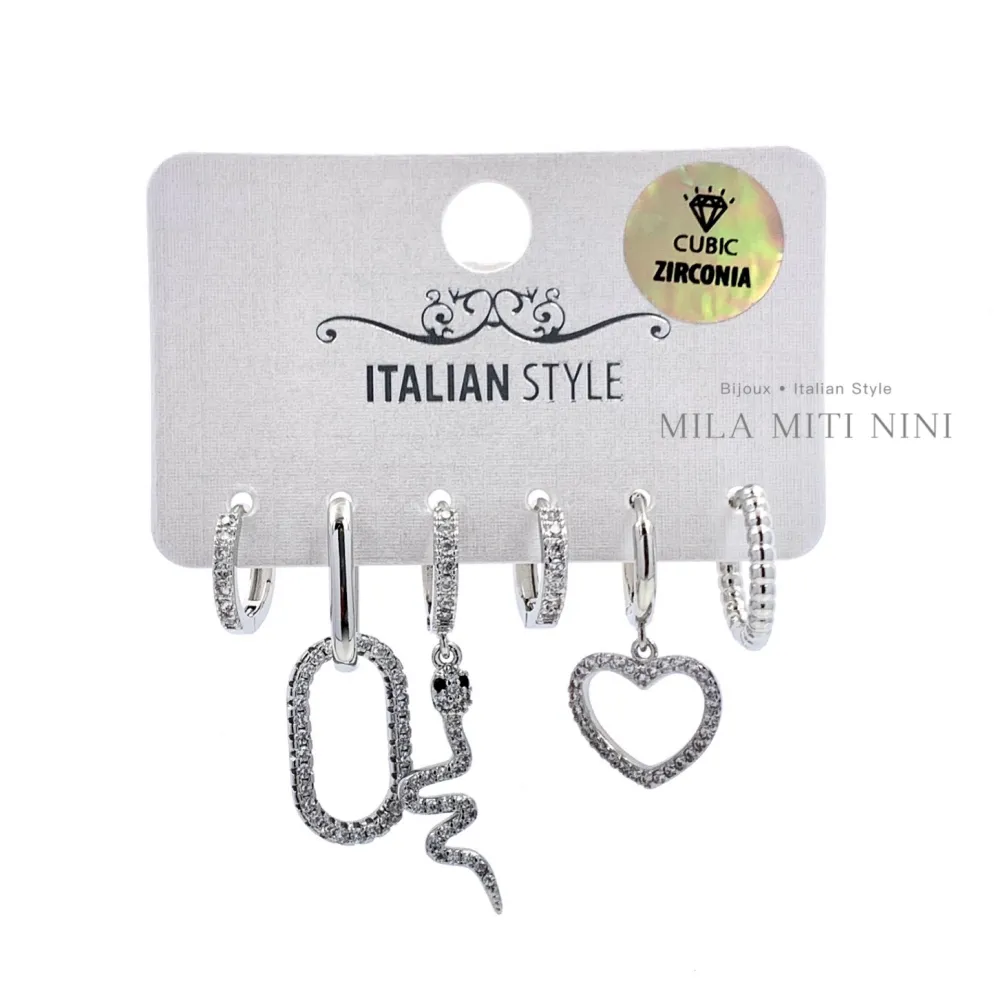 Serpente Cuore-Set 6pz Orecchini con Zirconia - OPM6-109-131