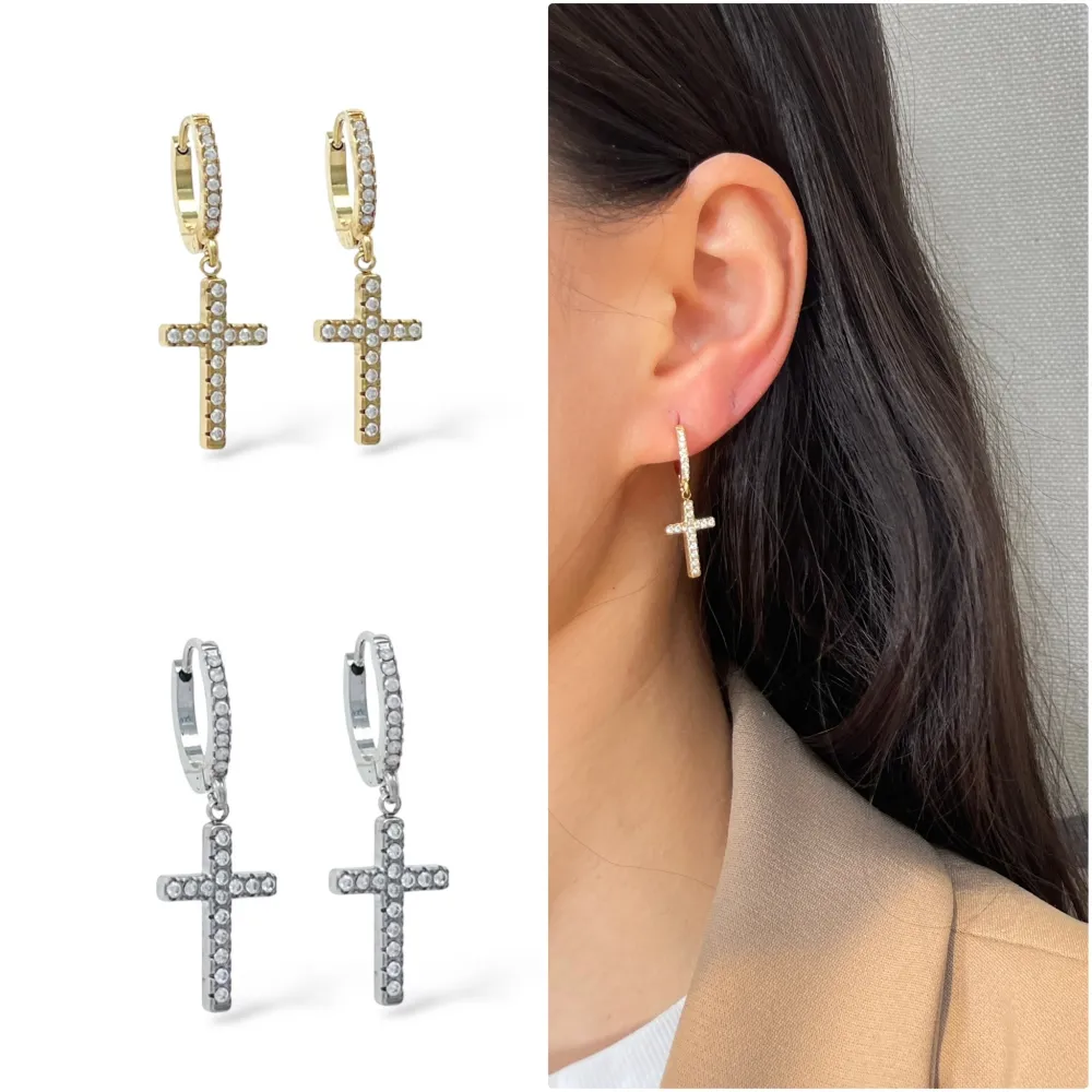 Cerchio con Croce Zirconia-Orecchini in Acciaio - OR-103-AA5766E