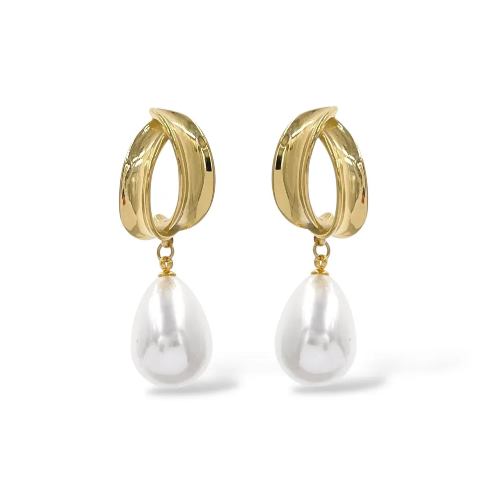 Ovale con Goccia Perla-Orecchini in Acciaio - OR-413-6763