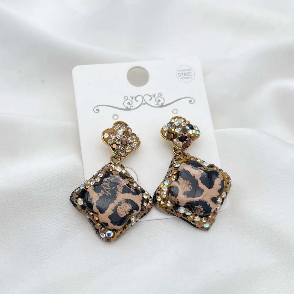 Cubo Maculato con Strass-Orecchini in Acciaio - OR-732-457