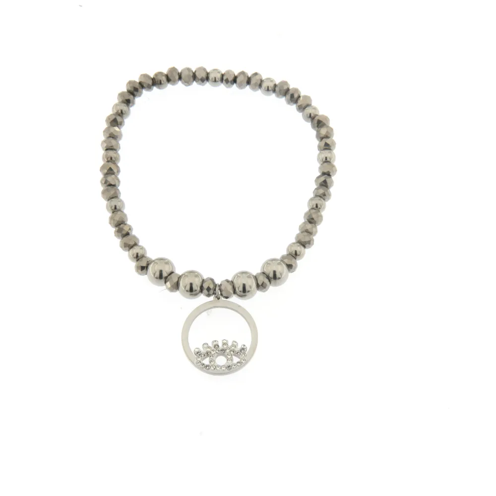 Bracciale Elastico in Acciaio - Occhio - Bracciale Elastico con Palline