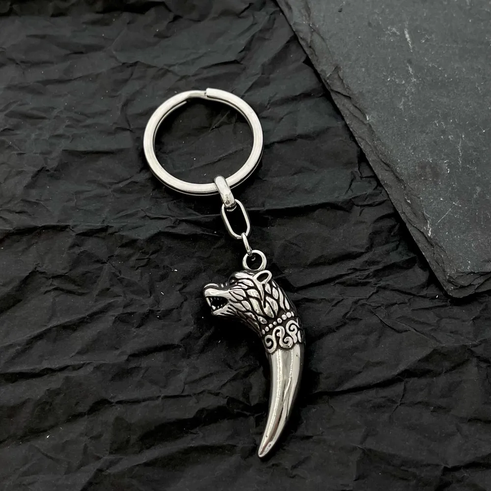 Corno con Lupo-Portachiavi da Uomo in Acciaio - PKU-432-75