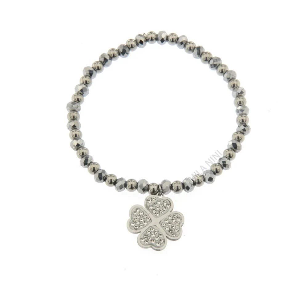 Bracciale Elastico in Acciaio - Quadrifoglio - Bracciale Elastico Acciaio (Argento)