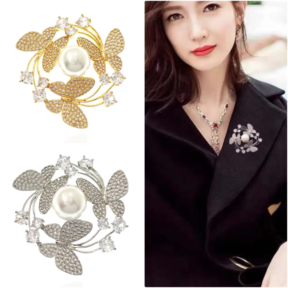 farfalla con Perla  -Spilla con Zirconia - SPM-103-AA2873E