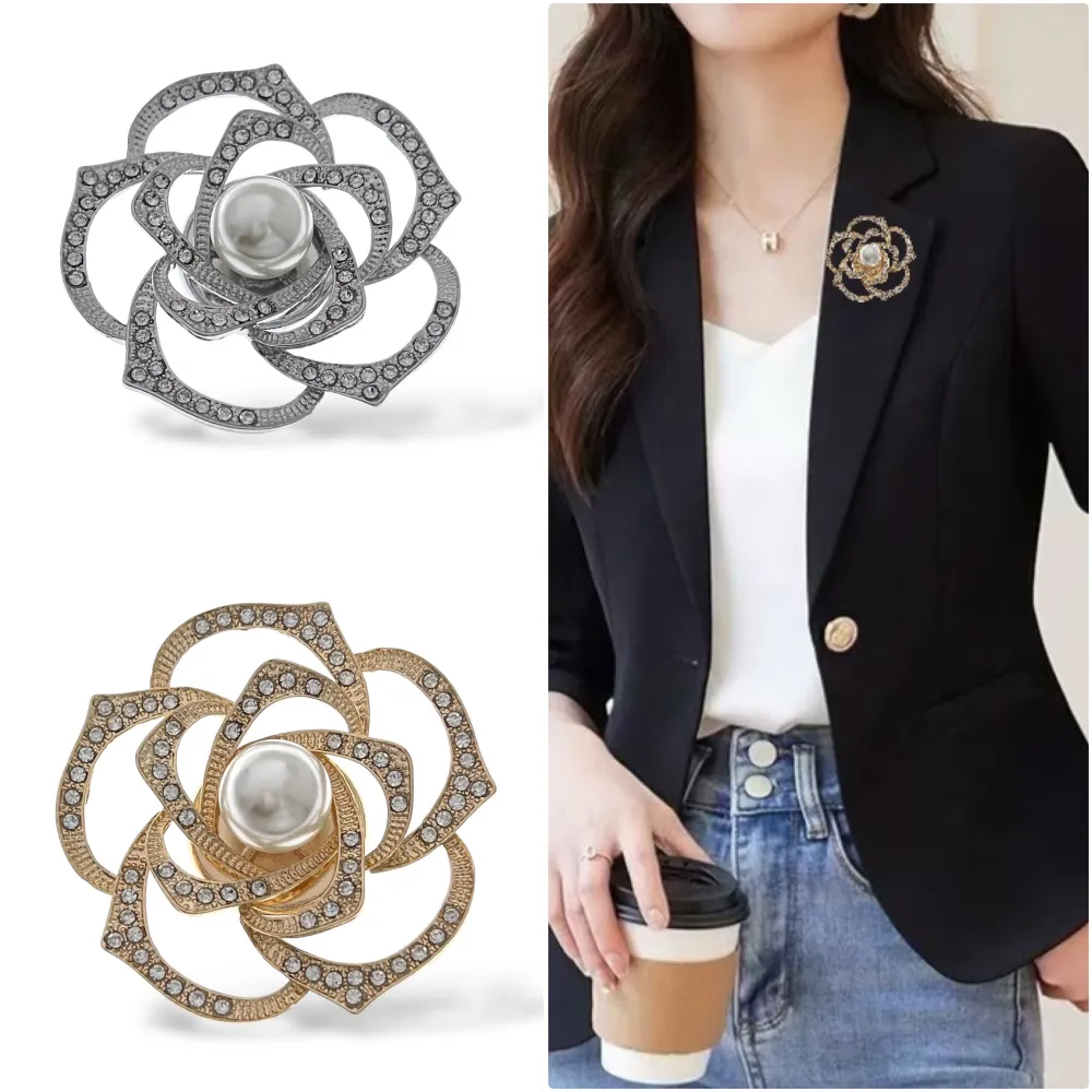 Rosa -Spilla a Calamita in Metallo e Strass - SPM-312-355K