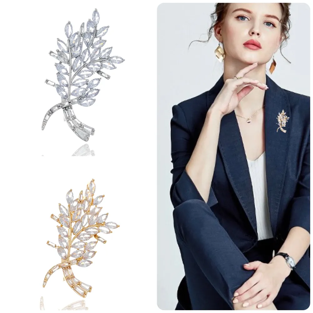 Fantasia Foglia-Spilla con Zirconia - SPM-506-171