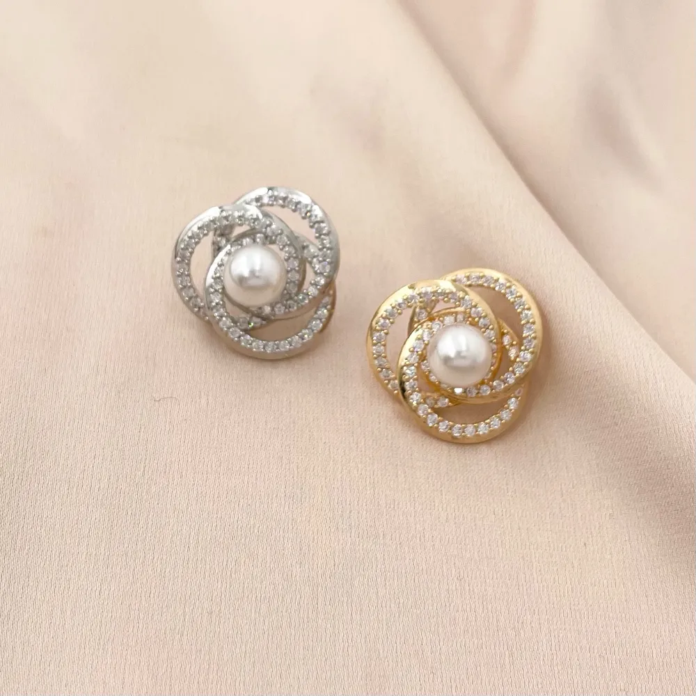 Cerchi con Perla-Spilla Piccola con Zirconia - SPM-506-186 (Argento)