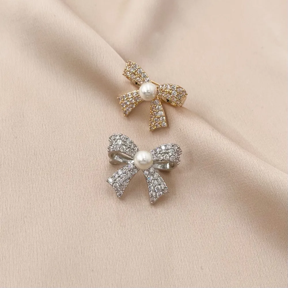 Fiocco con Perla-Spilla Piccola con Zirconia - SPM-506-191