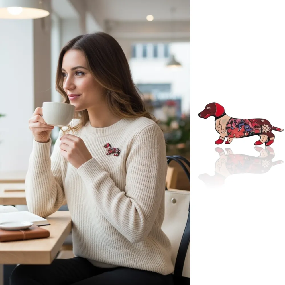 Cane Bassotto  -Spilla con Zirconia - SPM-781-13 (Nero)