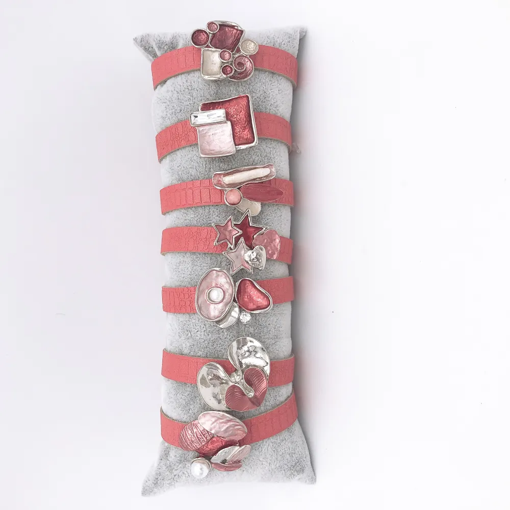 Bracciale smaltato sul cuscino - Smaltato misto + pelle larga - Bracciale sul cuscino (Grigio)