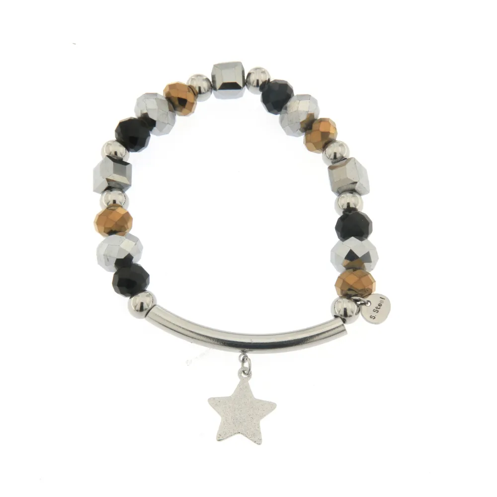 [Stella - Bracciale Elastico con Barretta] Bracciale Elastico in Acciaio - Stella - Bracciale Elastico con Barretta
