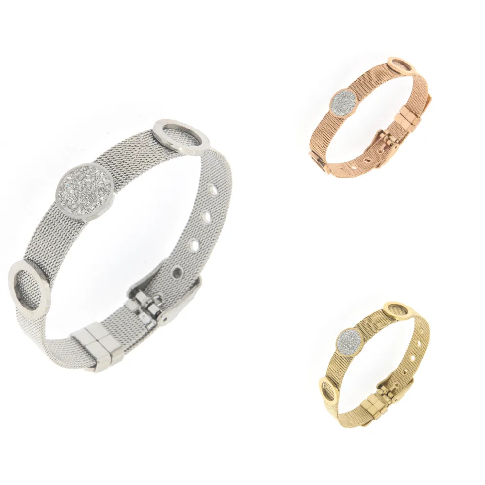 Bracciale da Donna In Acciaio - Tondo -Bracciale Cinturino Orologio (Argento)