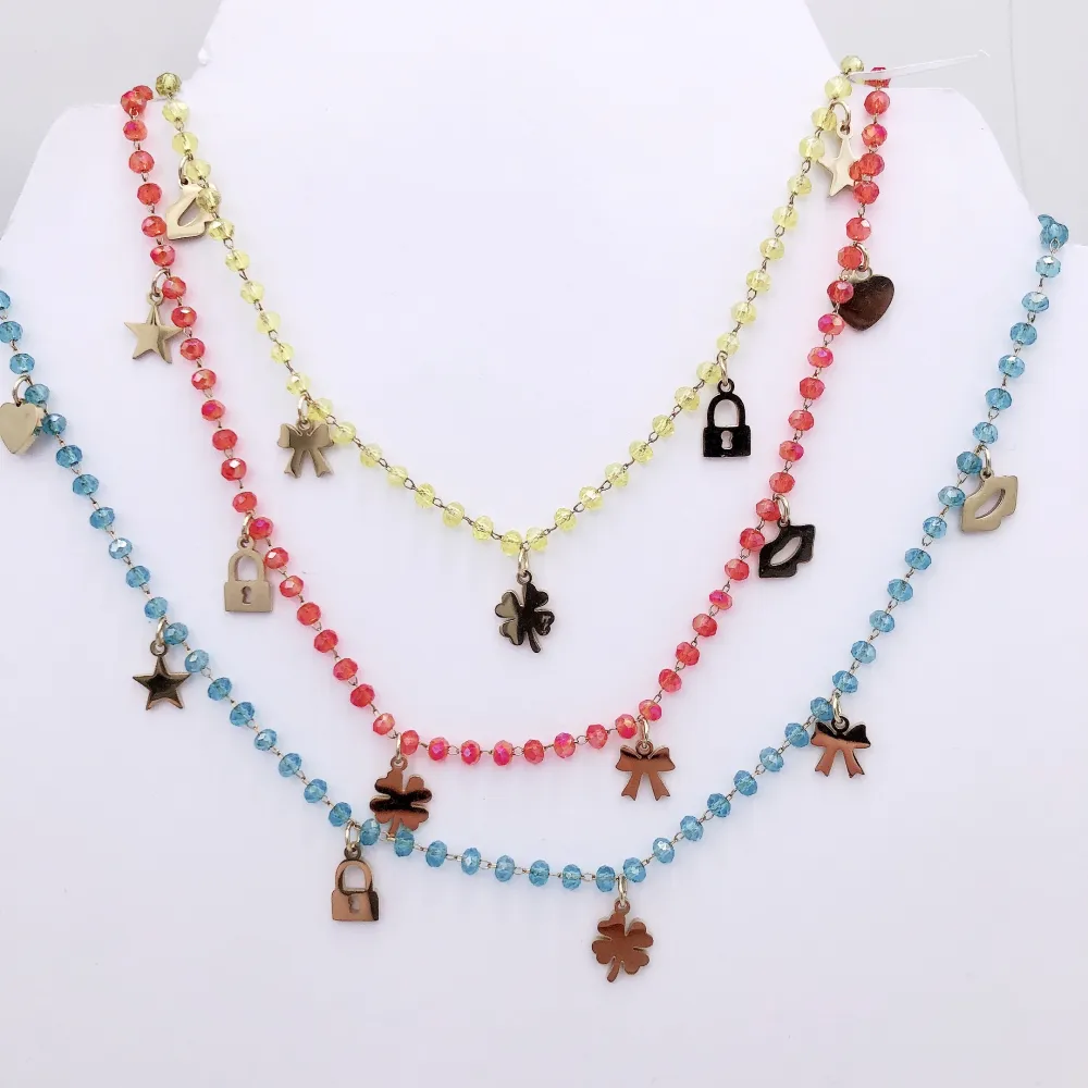 collana in acciaio - VCAC Fiocco lucchetto cuore stella rosario 6671 (Giallo)